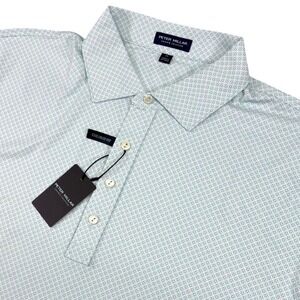 Peter Millar Mens XL Tailored Fit Crown Crafted Polo Shirt Light Blue Geometric